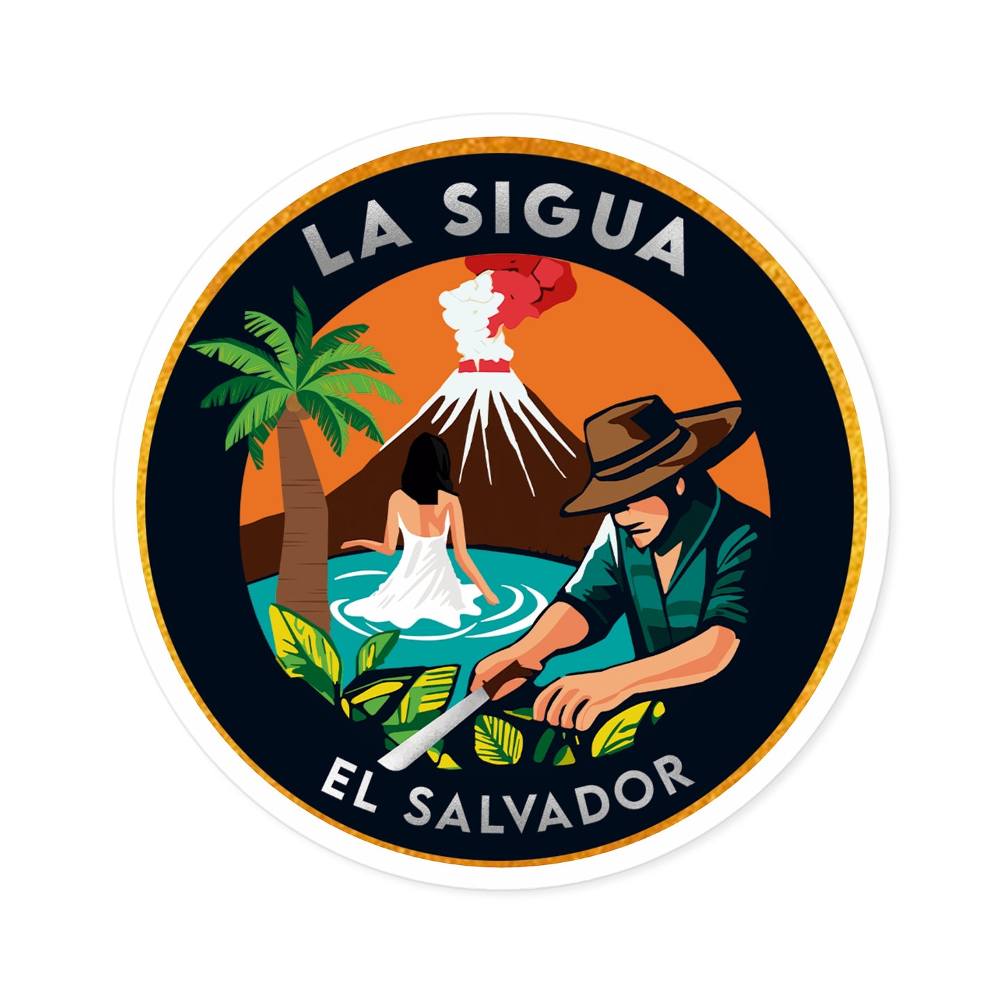 Sticker - La Sigua Logo Orange Background Round Sticker